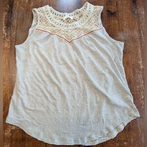 Maeve By Anthropologie Shirt Striped Lace Babydoll Yoke Tank Top Summer Cute